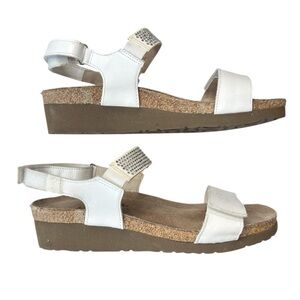 Naot Lisa Wedge Comfort Sandals Adjustable Strap White Leather Sz 37 US 6.5 / 7